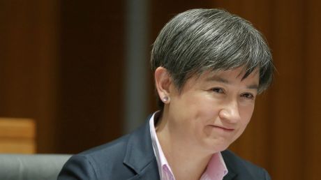 Senator Penny Wong puts questions to DFAT officials during an estimates hearing at Parliament House in Canberra on ...