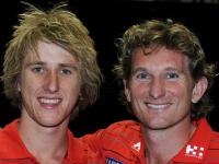 18/11/2010 SPORT: AFL Draft night at the Gold Coast Convention Centre. Essendon coach James Hird stands proud with Dyson Heppell.