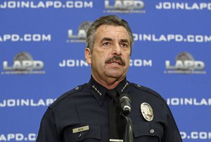 FILE - In this Feb. 4, 2014 file photo, Los Angeles Police Chief Charlie Beck speaks at a news conference at LAPD headquarters.