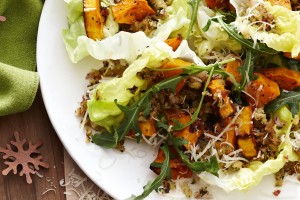 Pumpkin & rocket salad with herb stuffing crumbs