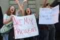 Several dozen students protest in Portland, Oregon.
