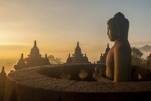 Borobudur Temple at sunrise, Yogyakarta, Java, Indonesia.