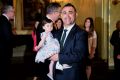 Leader of NSW National party John Barilaro holding his 1yr old daughter Sofia Barilaro moments before being sworn in as ...