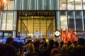 Demonstrators outside Trump Tower in Manhattan protest against Donald Trump's election to the presidency.