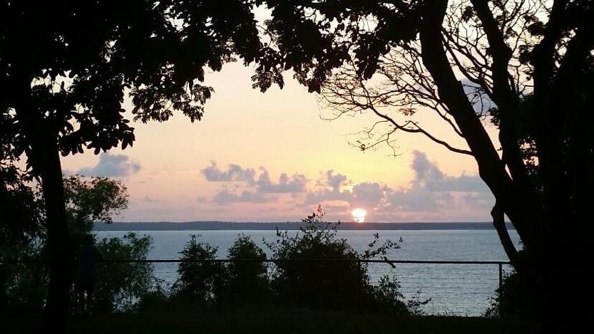 <i>NT News</i> reader Kelly Matthews photographed the shape of Australia through the trees looking out to Darwin Harbour on her first night in Darwin. PICTURE: Kelly Mathews