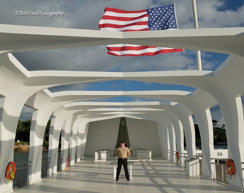 'So Proud... My husband was blessed with the opportunity to re-enlist on the Arizona Memorial 2 days ago.  As everyone was boarding the boat to leave, I was able to grab a few seconds and snag the ultimate shot.  #bethfordphotography #photography #ig_oahu #oahu #hawaii #pacific #808 #808state #hilife #luckywelivehawaii #aloha #alohastate #hawaiilife #nikon #nikonphotography #navy #usn #usnavy #usnstagram #ussarizonamemorial #pearlharbor #navylife #sailor #corpsman #hnnsunrise'