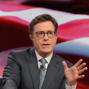 In this July 27, 2016 photo released by CBS, Stephen Colbert, host of "The Late Show with Stephen Colbert," appears during a broadcast in New York.  (Scott Kowalchyk/CBS via AP)