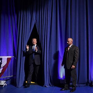 Republican presidential candidate Donald Trump arrives for a campaign rally in the Lakawanna College Student Union November 7, 2016 in Scranton, Pennsylvania. With less than 24 hours until Election Day in the United States, Trump and his opponent, Democratic presidential nominee Hillary Clinton, are campaigning in key battleground states that each must win to take the White House.  (Chip Somodevilla/Getty Images)