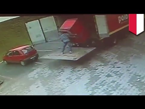 Shocking CCTV footage: Polish man CRUSHED by refrigerator while unloading truck