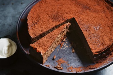 Chocolate rum and raisin ricotta cake