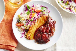 Grilled pork and pineapple with warm rice salad