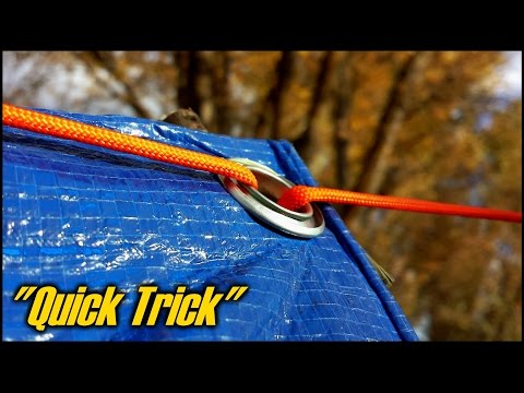 How To Setup A Tarp Using No Knots - "Quick Trick"