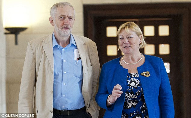 The MP for North West Durham said women and young people were 'key' to a Remain victory. Mr McDonnell, the shadow chancellor, then responded: 'Can I speak up for a couple of older white men? I'll let Jeremy (Corbyn, pictured with Ms Glass) know'