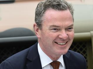 Defence Industry Minister Christopher Pyne attends official handover to the Commonwealth of the final pilot Hawkei vehicles built in Bendigo by Thales Australia at Victoria Barracks Melbourne in Melbourne, Monday, Nov. 14, 2016. (AAP Image/Julian Smith) NO ARCHIVING