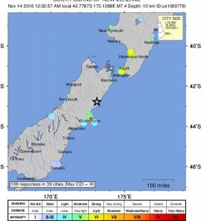 Magnitude 7.4 earthquake struck the south island of New Zealand.