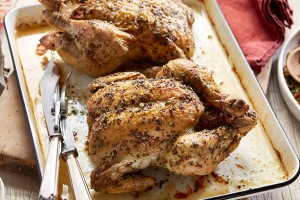 Roasted chicken with rosemary and pancetta stuffing