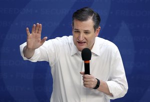 Republican presidential candidate Sen. Ted Cruz, R-Texas, speaks at a campaign rally Friday, April 15, 2016, in Syracuse, N.Y.