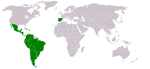 Localização dos países-membros da Conferência Ibero-americana.