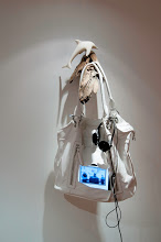 Video Bag (David Hammons Toy with Egypt and Libya), 2011  Wood, ceramic dolphin, purse, DVD player,