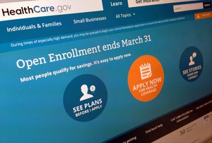 This March 1, 2014 file photo shows part of the website for HealthCare.gov, seen in Washington. President Barack Obama’s health care law has become a tale of two Americas.