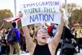 An anti-Trump protester in Washington on Tuesday.