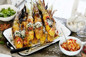 Barbecued corn with feta