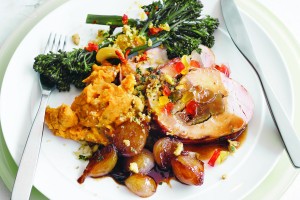 Rolled turkey breast with pancetta, figs and leek