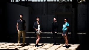 Carriageworks director Lisa Havilah (second from right) with artists Mathew Cooper, Sarah Contos and Kate Beckett who ...