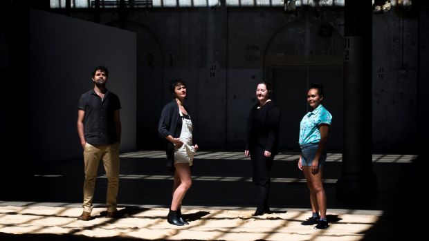 Carriageworks director Lisa Havilah (second from right) with artists Mathew Cooper, Sarah Contos and Kate Beckett who ...