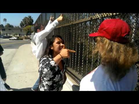 Mexicans attack peaceful Trump Ralliers on I-5 Overpass in Oceanside, CA.  WARNING: Strong Language