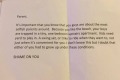 The letter that attempts to shame these parents for living in an apartment with kids. 