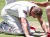 Adam Voges of the Warriors receives treatment after being struck in the head by a bouncer from Cameron Stevenson during day one of the Sheffield Shield match between Western Australia and Tasmania at WACA. Picture: Gary Day/Getty Images