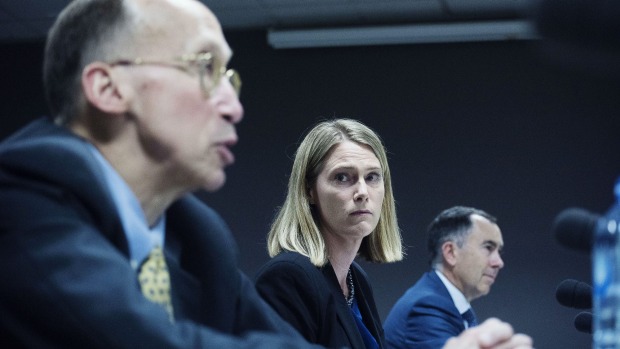 Microsoft's global tax chief Bill Sample (left) cops a Senate Committee tax avoidance grilling in April 2015, while ...