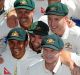 Happier times: Australia's Test team celebrate their series win over New Zealand and No.1 Test ranking in Christchurch.