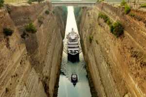 SeaDream yacht in the Corinth Canal.