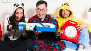 Ikea staff Mirela Haritonov, Charlotte Crombag, Dillon Loh and Liliana Oyarzun with Ikea Canberra's birthday cake.