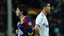 File - Real Madrid's Cristiano Ronaldo from Portugal, right, and FC Barcelona's Lionel Messi from Argentina, left, are seen during a Spanish La Liga soccer match at the Camp Nou stadium in Barcelona, Spain, Monday, Nov. 29, 2010.