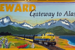 A sign in the train station at Seward. 
