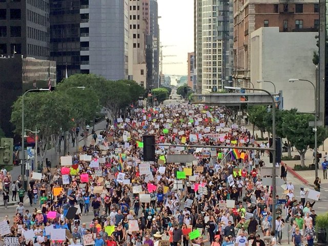 Photos: Largest Anti-Trump Protest Yet Swarms In Downtown L.A. For Fifth Day 