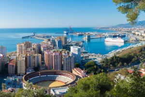 View of the city and harbour of Malaga in Andalucia, Spain.