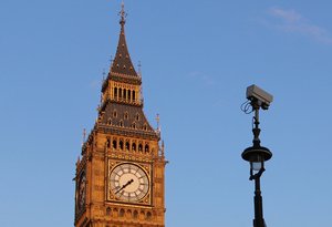 File - A CCTV camera next to the Palace of Westminster, City of Westminster, London, England.