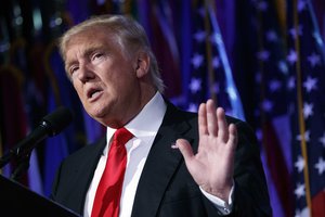 In this Nov. 9, 2016, file photo, President-elect Donald Trump speaks during a rally in New York.