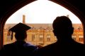 Students at the famous University of Sydney Quadrangle building.