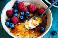 Rachel Khoo's creamy bruleed almond rice pudding berry pots.