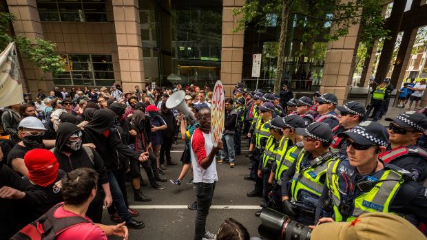 Protesters rally in Melbourne's CBD.