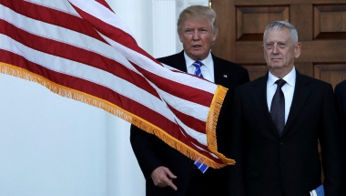 U.S. President-elect Donald Trump (L) greets retired Marine Gen. James Mattis for a meeting at the main clubhouse at Trump National Golf Club in Bedminster, New Jersey, U.S., November 19, 2016. REUTERS/Mike Segar