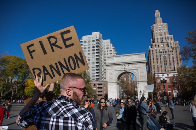 Photos: 'Ban Bannon' March From Washington Square Park Stops To Salute Cast Of Hamilton 