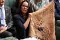Linda Burney, first Aboriginal woman in the House of Representatives, delivers her first speech, at Parliament House in ...