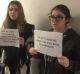 Students protest against Columbia University's wrestling team following the publication of sexist and racist messages ...