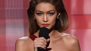 Gigi Hadid impersonates Melania Trump alongside co-host Jay Pharoah during the 2016 American Music Awards on Sunday in ...